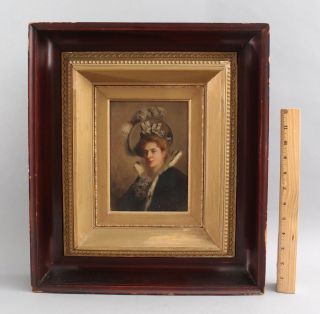 Small Signed 1898 Antique 19thc Victorian Aristocrat Woman Portrait Oil Painting