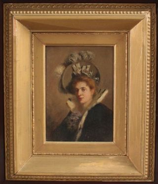 Small Signed 1898 Antique 19thC Victorian Aristocrat Woman Portrait Oil Painting 2