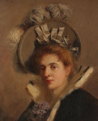 Small Signed 1898 Antique 19thC Victorian Aristocrat Woman Portrait Oil Painting 3