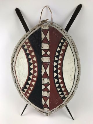 Antique Maasai Shield & Small Spears From Kenya East Africa C1940s
