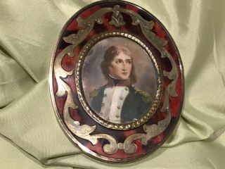 Antique Signed Portrait Miniature Of A Young Napoleon In Uniform