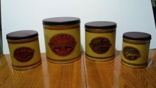 Vintage 1985 Ballonoff Set Of 4 Nesting Metal Kitchen Canisters,  Advertising.