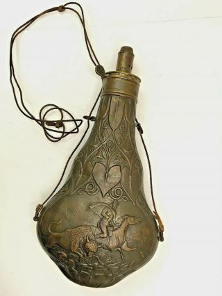 Antique G&j W Hawksley Sheffield Ornate Copper & Brass Powder Flask