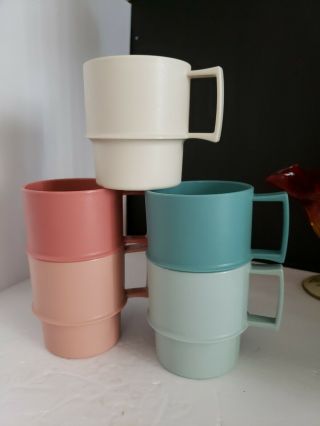 Tupperware Stackable Coffee Cups Mugs Set Of 6 Pastel Vintage