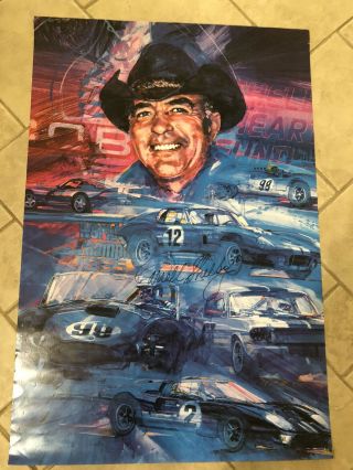 Carroll Shelby Hand Signed Poster World Champion 1965 By George Bartell 1998