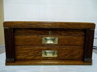 Wooden Oak Wellington Chest - Ideal Medal,  Coins,  Jewellery,  Or Sewing With Key.