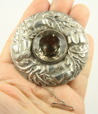 Large Antique Victorian C1890 Silver Scottish Agate Citrine Brooch Pin