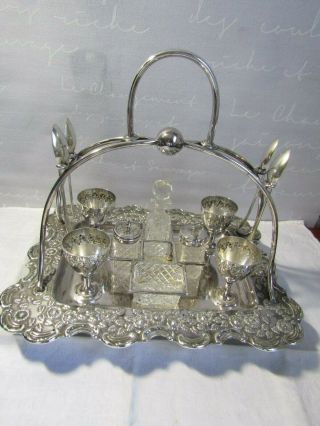 Victorian Ornate Silver Plated Egg Cup & Condiment Cruet Set In Vgc For Age