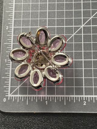 Vintage Inspired Brooch Pin 2” Layered Pink Lucite Rhinestone Flower Lot2 2