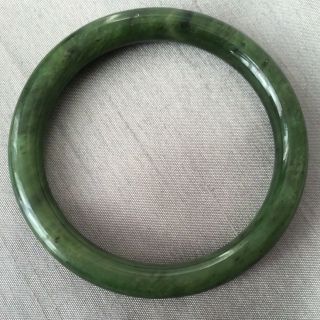 Antique Chinese Dark Moss Green Mottled Jade Bangle
