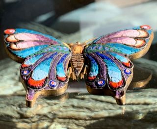 ANTIQUE Incredible BUTTERFLY Brooch Glass MICRO - MOSAIC Italy Workmanship 3