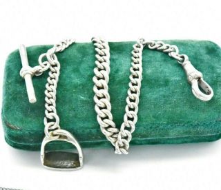 Antique Sterling Silver Graduated Albert Chain Necklace Bracelet Horse W766