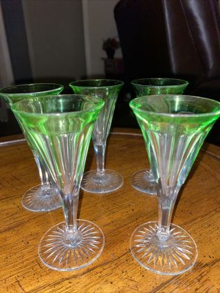 Vintage Set Of Five (5) Clear Crystal Cordials Amber,  Green And Clear
