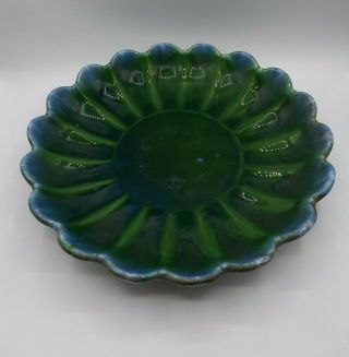 Vintage Haeger Pottery 13” Blue Green Blended Glaze Scalloped Console Bowl