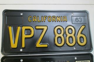 Vintage California Black & Gold License Plates 1963 - 1969 Years VPZ 886 DMV CLEAR 3