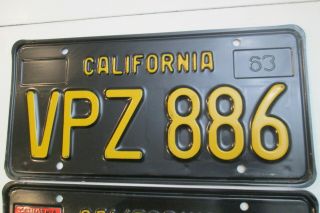 Vintage California Black & Gold License Plates 1963 - 1969 Years VPZ 886 DMV CLEAR 4