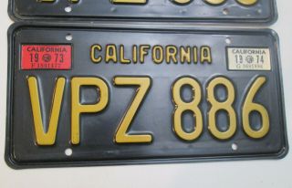 Vintage California Black & Gold License Plates 1963 - 1969 Years VPZ 886 DMV CLEAR 5