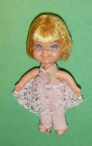 Vintage Tutti Doll Clone Made In Hong Kong 3 1/2 " Tall Old Vhtf Toy Pink Outfit
