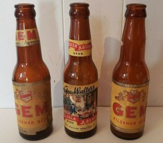 3 Vintage Beer Bottle - 2 " Gem " Pilsener 1 " Little Adler " - Walter - Wisconsin