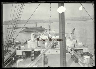 1911 Rms Olympic White Star Line Titanic Deck View Glass Camera Negative 4 - Bb