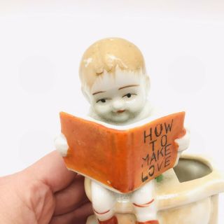 Vintage Lusterware Whimsical Boy On Toilet Reading How To Make Love Japan 2