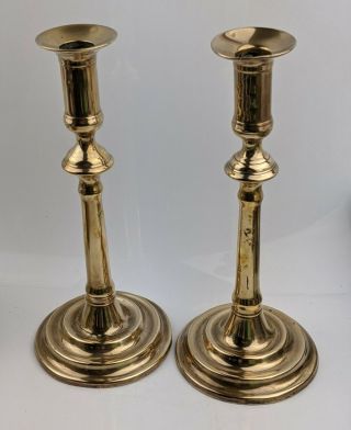 A Fine 18th Century Tall Brass Candlesticks - Probably English Antique