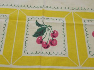 Vintage Cotton Print Tablecloth Red Cherries Yellow Frames Red Cherry Print