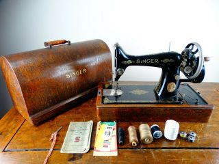 Antique Singer 99k Sewing Machine Hand Crank Semi Industrial Heavy Duty & Case