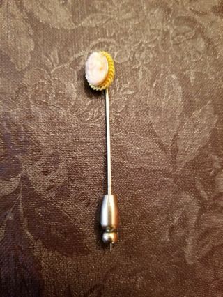 Vintage 10k Solid Gold Stick Pin Carved Cameo 2 1/2 " 3.  1 Grams