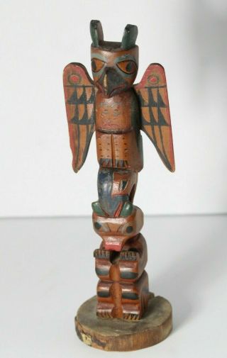 Antique Pacific Northwest Native American Carved & Painted Wood Totem Pole
