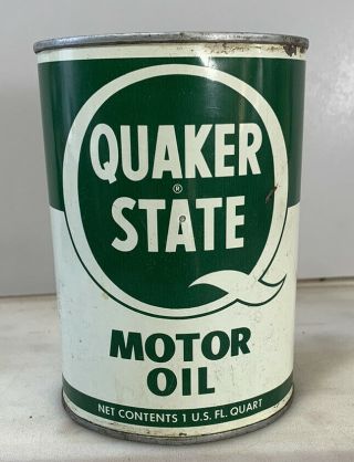 1960’s Vintage Quaker State 1 Quart Motor Oil Tin Advertising Can Car Garage