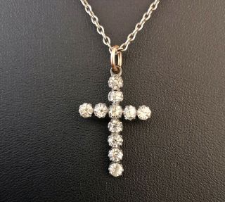 Antique Victorian Paste Cross Pendant,  Silver Necklace