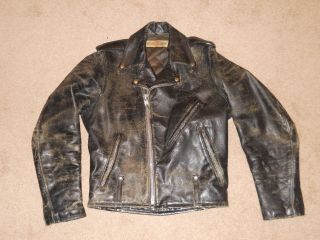 Vtg 50s 60s Distressed Harley Davidson Black Leather Motorcycle Jacket Patina 36