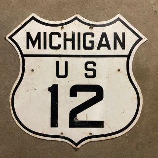 Michigan Us Highway 12 Route Shield Marker Road Sign 1940s 24 Inch