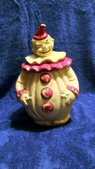 Vintage Ceramic Creepy Clown Cookie Jar By Pan American Art Pottery 1940 