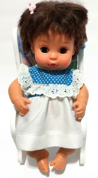 1977 Vintage Playmates Soft Vinyl Baby Doll With Sleep Eyes & Brown Rooted Hair