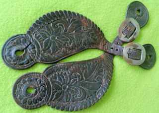 Wonderful Antique Wide Hand Tooled Cowboy Western Spur Straps Scalloped Edge Nr