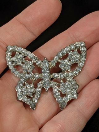 Vintage Silver Tone Rhinestone Butterfly Pin Brooch 10530