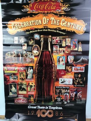 Vintage 1986 Coca - Cola Poster Celebration Of The Century 100 Years 37 " X 25 "