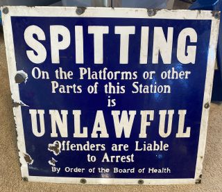 Mta Nyc Manhattan Porcelain Subway Station Sign Spitting On Platforms Unlawful
