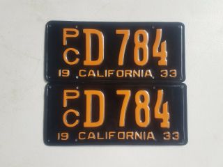 1933 Pair California Commercial / Truck License Plates Dmv Clear Restored Pc