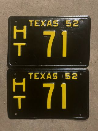 1952 Texas License Plate Pair Ht 71 Yom Dmv Clear Ford Chevy Plymouth