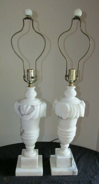 Carved Alabaster Or Marble Neoclassical Table Lamps