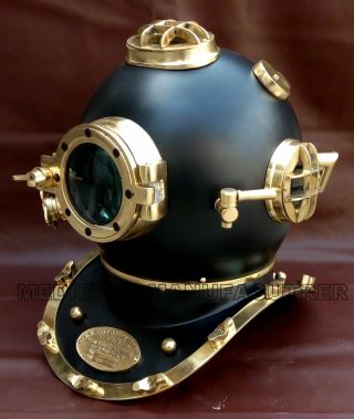Antique Brass Diving Helmet Divers U.  S Navy Mark V Black & Brass 18 " Scuba Deep