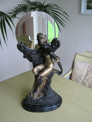 Large Erte Paris Art Deco Bronze Figurine With Mirror On Marble Base