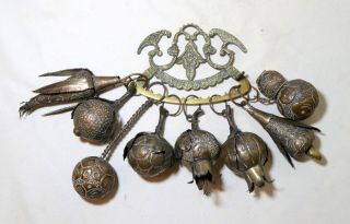 Antique Penca De Balangandan Brazilian Handmade Brass Copper Amulet 8 Charms