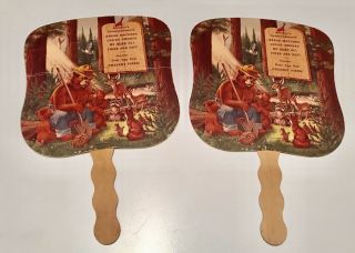 Vintage Smokey The Bear Paper Hand Fans 50s 60s Set Of 2 Firefighting Advert