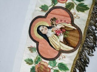 Antique French Religious Hanging Panel Silk Embroidered Hand Painted 250x20cm