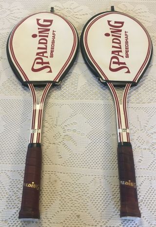(2) Vintage Spalding Speedshaft Tennis Racquet Belgium 4 5/8 Medium With Covers