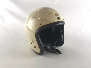 Vtg 1962 Bell Snell Toptex Motorcycle Helmet 1960s White Worn Sz 7